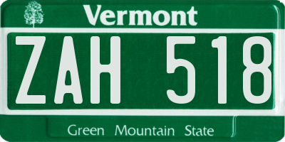 VT license plate ZAH518