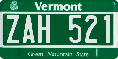 VT license plate ZAH521