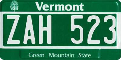 VT license plate ZAH523