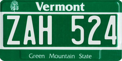 VT license plate ZAH524