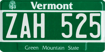 VT license plate ZAH525