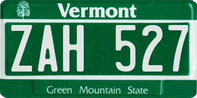 VT license plate ZAH527