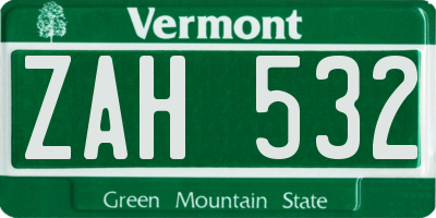 VT license plate ZAH532