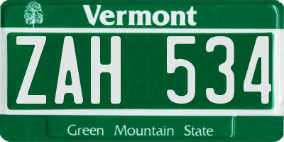 VT license plate ZAH534