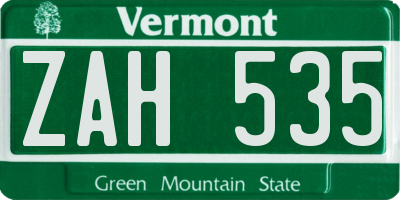VT license plate ZAH535