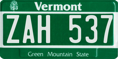 VT license plate ZAH537