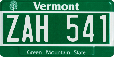VT license plate ZAH541