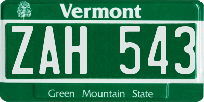 VT license plate ZAH543