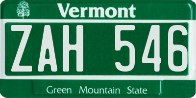VT license plate ZAH546