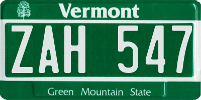 VT license plate ZAH547