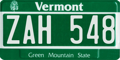 VT license plate ZAH548