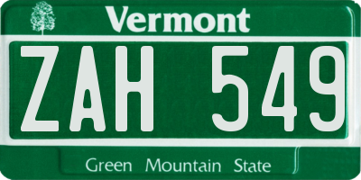 VT license plate ZAH549
