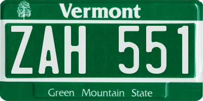 VT license plate ZAH551