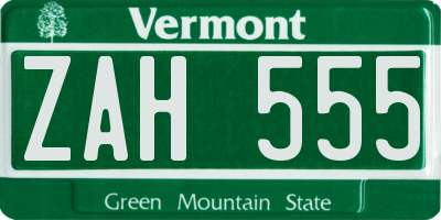 VT license plate ZAH555