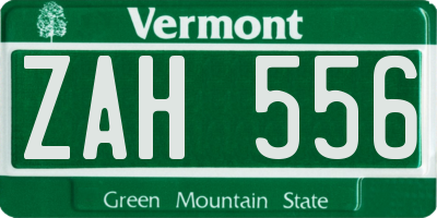 VT license plate ZAH556