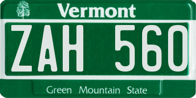 VT license plate ZAH560
