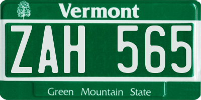 VT license plate ZAH565