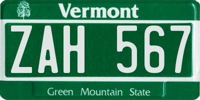 VT license plate ZAH567