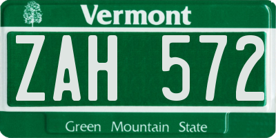 VT license plate ZAH572