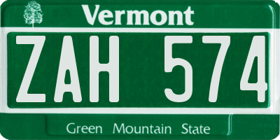 VT license plate ZAH574