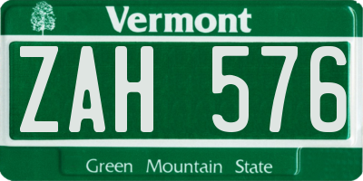 VT license plate ZAH576