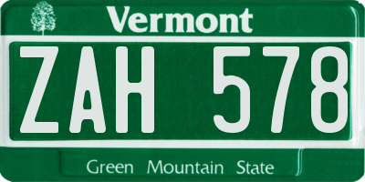 VT license plate ZAH578