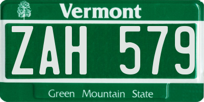 VT license plate ZAH579