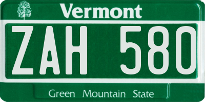 VT license plate ZAH580