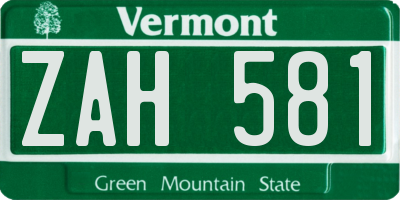 VT license plate ZAH581