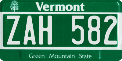 VT license plate ZAH582
