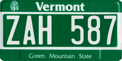 VT license plate ZAH587