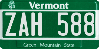 VT license plate ZAH588