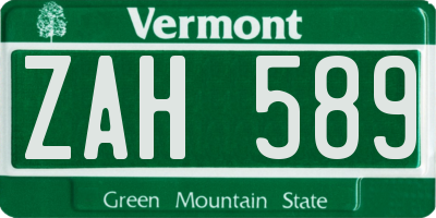 VT license plate ZAH589