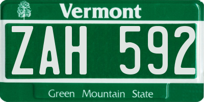 VT license plate ZAH592