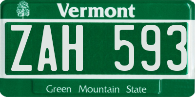 VT license plate ZAH593