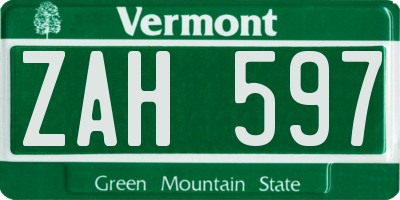 VT license plate ZAH597