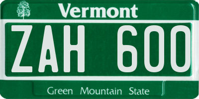 VT license plate ZAH600