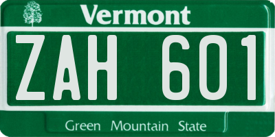 VT license plate ZAH601