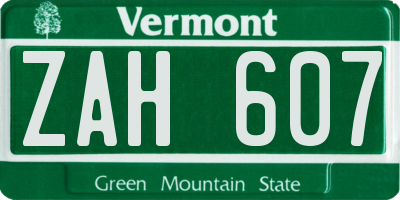 VT license plate ZAH607