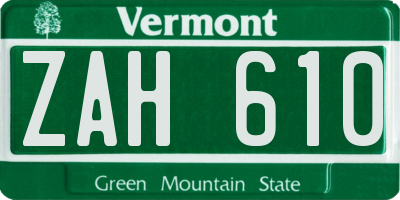 VT license plate ZAH610