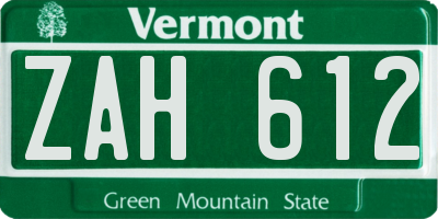 VT license plate ZAH612