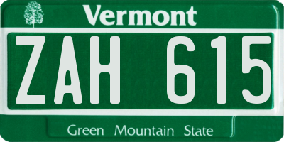 VT license plate ZAH615