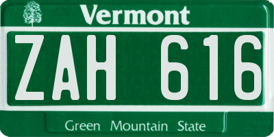 VT license plate ZAH616
