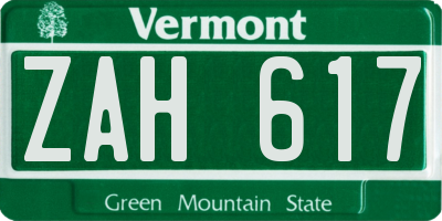 VT license plate ZAH617