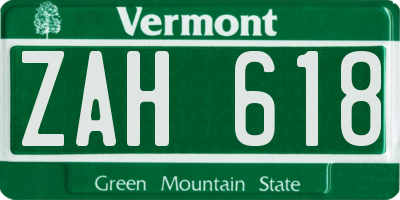 VT license plate ZAH618