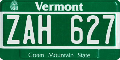 VT license plate ZAH627