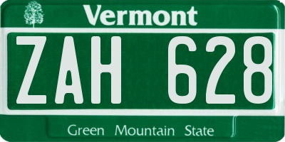 VT license plate ZAH628
