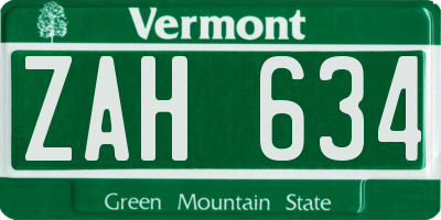 VT license plate ZAH634