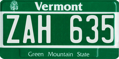 VT license plate ZAH635