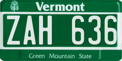 VT license plate ZAH636